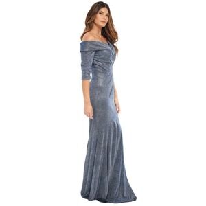 Rene Ruiz $1395 METALLIC KNIT OFF SHOULDER MERMAID GOWN. Sparkle Blue NWT Sz 10